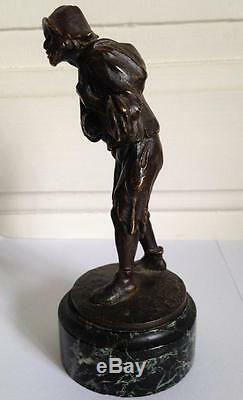 Beautiful Bronze Marble Pedestal Signed Eugene Baptiste Doumenc (1873-) The Beggar