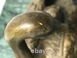 Beautiful Bronze Mother Swan Bird With Baby Swan Sculpture Signed Marble Base
