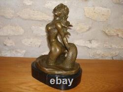 Beautiful Bronze Sirene On Marble, Signed Milo (1893-1970), 29 X 20 X 15 CM