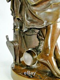 Beautiful Marble Clock 1900 Bronze Sculpture Woman Cinderella Signed Ferville-suan