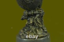 Beautiful Signed Bird Original Pure Bronze Statue on Marble Sculpture Decor