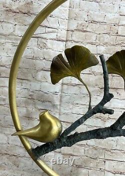 Beautiful Signed Bird Original Pure Bronze on Marble Figurine Bronze Sculpture