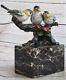 Beautiful Signed Pure Bronze Cardinal Bird Finch Statue On Marble Base