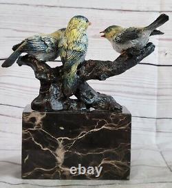 Beautiful Signed Pure Bronze Cardinal Bird Finch Statue on Marble Base
