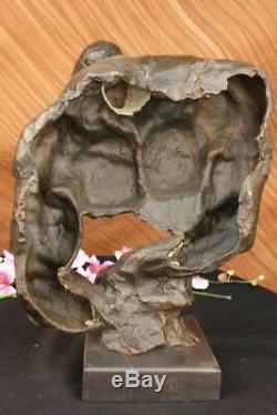 Bronze Abstract Modern Gift Muscular Man Flesh Marble Sculpture Signed Art