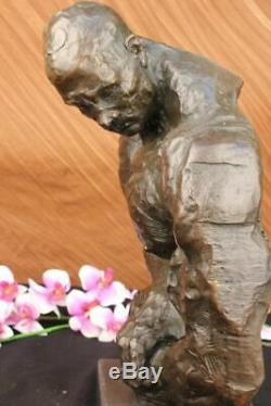 Bronze Abstract Modern Gift Muscular Man Flesh Marble Sculpture Signed Art