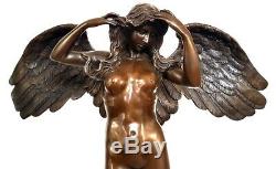 Bronze Angel On Marble Base, Nachguss With Signature A. A. Weinman