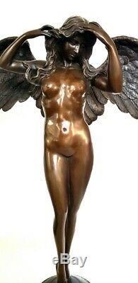 Bronze Angel On Marble Base, Nachguss With Signature A. A. Weinman