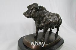 Bronze Animal Bull Signed Moreau, On Marble Base