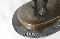 Bronze Animal Bull Signed Moreau, On Marble Base