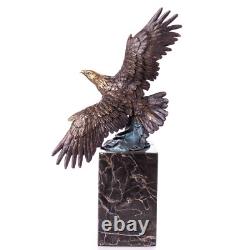 Bronze Art Deco Eagle Statue on Black Marble after Milo