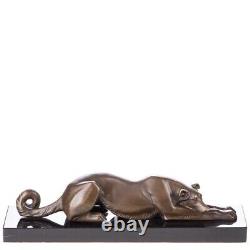 Bronze Art Deco Lying Greyhound Figurine on a Black Marble Signed