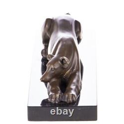 Bronze Art Deco Lying Greyhound Figurine on a Black Marble Signed