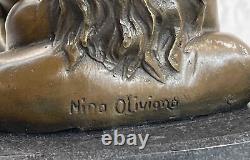 Bronze Art Deco Sculpture Nude Woman with Marble Base - Signed Nino Oliviono Deco