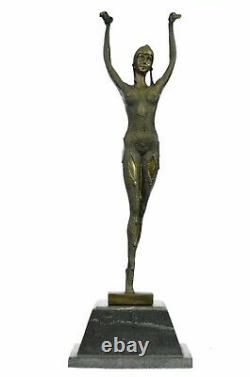 Bronze Art Deco Sea Dancer Dancer Figurative Woman Marble Sculpture Signed Chiparus