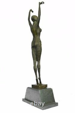 Bronze Art Deco Sea Dancer Dancer Figurative Woman Marble Sculpture Signed Chiparus