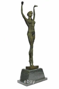 Bronze Art Deco Sea Dancer Woman Figurative Marble Sculpture Signed Chiparus