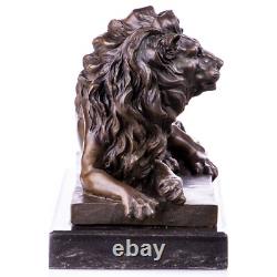 Bronze Art Deco Style Lion Statue on Black Marble after Barye