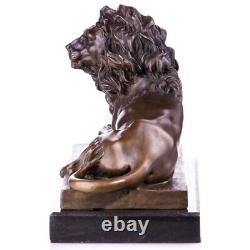 Bronze Art Deco Style Lion Statue on Black Marble after Barye