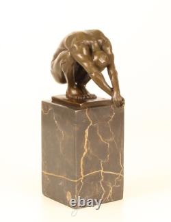 Bronze Art Deco Swimmer Sculpture on Black Marble after Milo