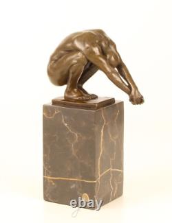 Bronze Art Deco Swimmer Sculpture on Black Marble after Milo