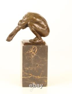 Bronze Art Deco Swimmer Sculpture on Black Marble after Milo