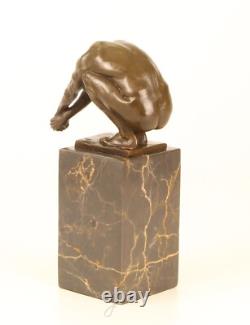 Bronze Art Deco Swimmer Sculpture on Black Marble after Milo