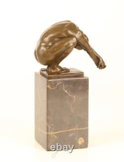 Bronze Art Deco Swimmer Sculpture on Black Marble after Milo