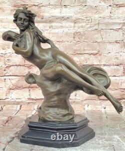 Bronze Art Nouveau Nude Woman Statue Sculpture, Signed Milo, Marble Base