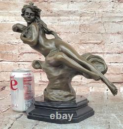 Bronze Art Nouveau Nude Woman Statue Sculpture, Signed Milo, Marble Base