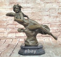 Bronze Art Nouveau Nude Woman Statue Sculpture, Signed Milo, Marble Base