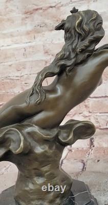 Bronze Art Nouveau Nude Woman Statue Sculpture, Signed Milo, Marble Base