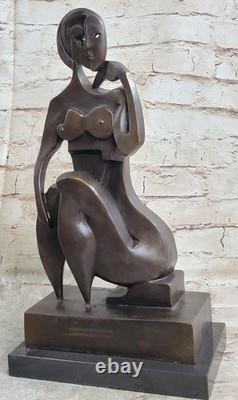 Bronze Art Sculpture with Marble Base Abstract Female Figurine Signed
