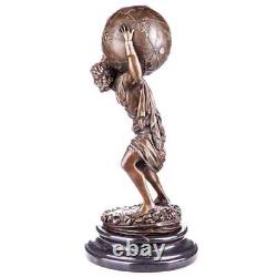 Bronze Atlas Globe Statue Mythology on Marble Base After Aldo Vitaleh