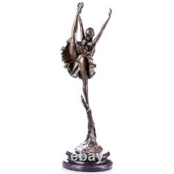 Bronze Ballerina Sculpture on a Black Marble Base after Milo
