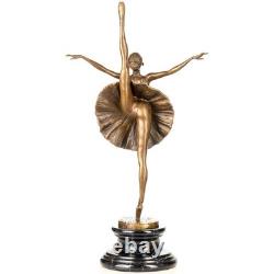 Bronze Ballerina Sculpture on a Black Marble Base after Milo