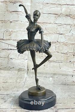 Bronze Ballerina Statue Signed with Marble Base Sculpture Milo
