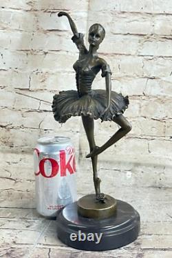 Bronze Ballerina Statue Signed with Marble Base Sculpture Milo