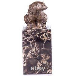 Bronze Bear Sculpture on Antique Black Marble after Milo