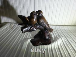 Bronze Bird Couples Signed Balles On The Tree Trunk