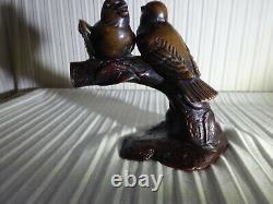 Bronze Bird Couples Signed Balles On The Tree Trunk