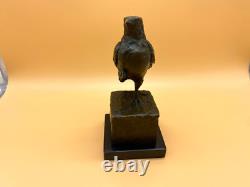 Bronze Bird Sculpture on a Black Marble Base After Milo