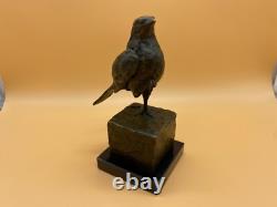 Bronze Bird Sculpture on a Black Marble Base After Milo