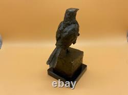 Bronze Bird Sculpture on a Black Marble Base After Milo