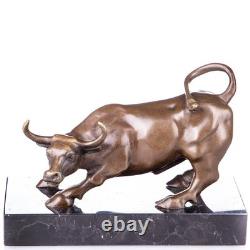 Bronze Bull Sculpture on a Black Marble Base after Milo