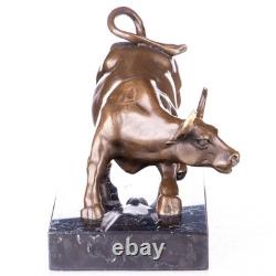 Bronze Bull Sculpture on a Black Marble Base after Milo
