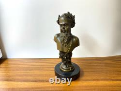 Bronze Bust of Bacchus on a Marble Base after Henry Dumaige