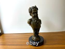 Bronze Bust of Bacchus on a Marble Base after Henry Dumaige
