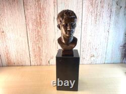 Bronze Bust of Caesar Augustus on a Black Marble Base after Milo