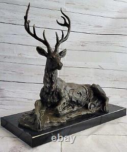Bronze Cerf On Marble Base Statue Signed Milo Estate Fonte Art Figurine